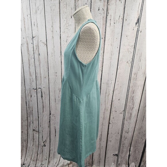 ALK Women's S Terzo Millennio Italy Teal Crochet Neckline 100% Linen Shift Dress - Picture 3 of 9